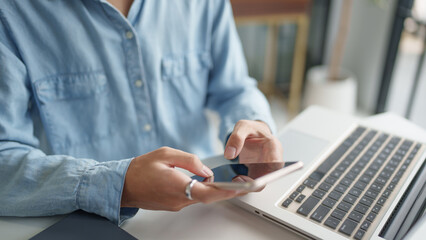 Businessman with Smartphone working mobile devices cell telephone technology e-commerce smartphone business professional investor working new start up project