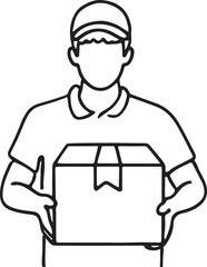 Delivery Person Line Drawing  Minimalist Parcel Illustration