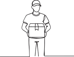 Delivery Person Line Drawing  Minimalist Parcel Illustration