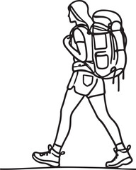 Minimalist Line Drawing of Female Hiker with Backpack