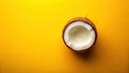 Fototapeta premium Minimalist Flat Lay: Single Coconut on Vibrant Yellow Background