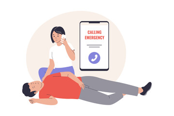 Illustration of woman calling medical emergency call. Illustrations for websites, landing pages, mobile apps, posters and banners. Trendy flat vector illustrations