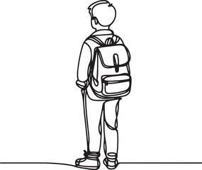 Illustration of Schoolboy with Backpack in Line Art