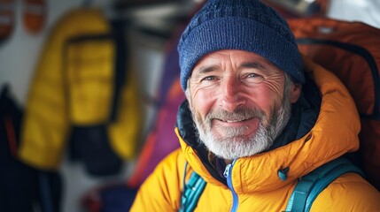 Senior Backpacker Traveler with Lightweight Luggage Travel Essentials Mountaineering Travel Lifestyle Concept