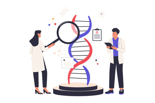 Illustration of DNA testing analysis. Illustrations for websites, landing pages, mobile apps, posters and banners. Trendy flat vector illustrations