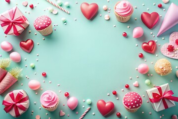 Pastel Valentine's Day Party Decorations Flat Lay, Love Concept, Holiday Celebration, Birthday Party Supplies