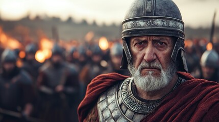 Fototapeta premium Dramatic Portrait of a Roman Soldier in Historical Battle Setting