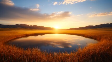 Golden Sunset Reflected in a Still Pond