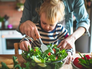 A mother and child enjoying quality time while making a salad together