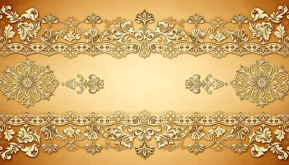  Vintage lace border,  Golden ornate background design with floral elements and decorative patterns
