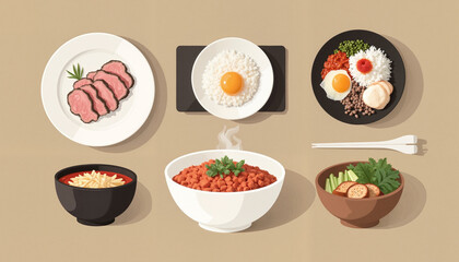Illustration of various dishes on a neutral background