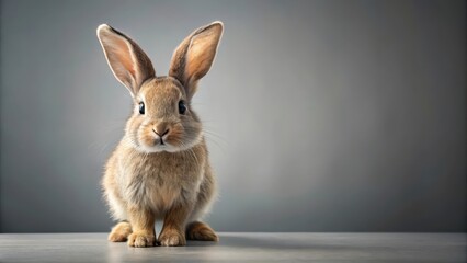 Obraz premium Hopping Easter bunny on gray background, pastel, rabbit, pastel, rabbit, basket, spring