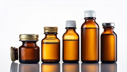 bottle of beer. Glass medical bottle with liquid isolated white background.