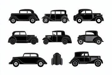 Vintage Car Silhouettes - A Collection of Classic Automobile Designs