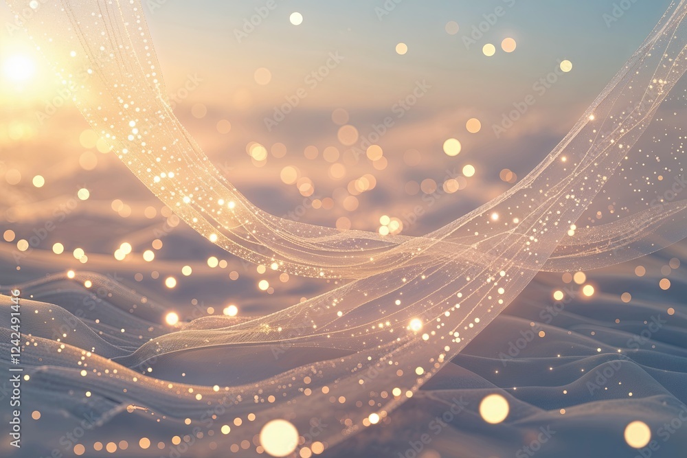 Poster gossamer light effect with soft gleams on ethereal background and overlay