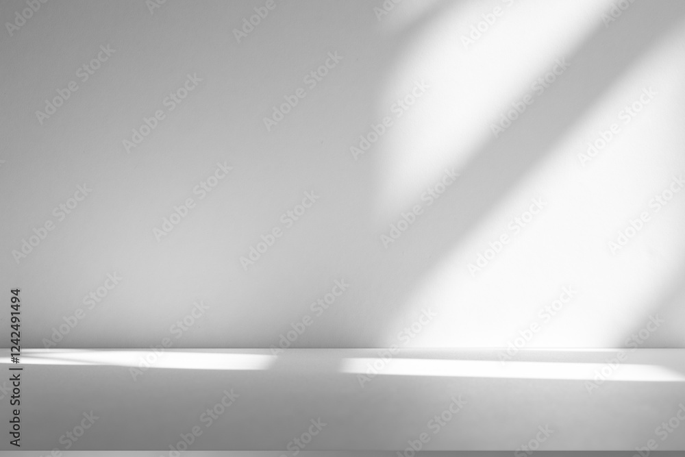 Poster Wall interior background, studio and backdrops show products.with shadow from window color white and grey. background for text insertion and presentation product	