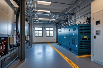 Naklejka premium Industrial Generator Room Solutions with Diesel Power Backup Systems