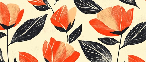 Bold floral pattern with abstract leaves Elegant textured background in minimalistic linear design