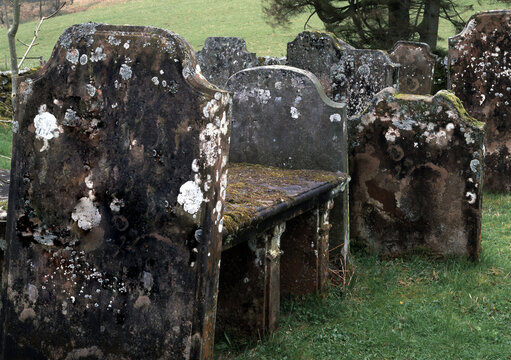 A Place to Rest  bench in graveyard made from headstones,Scotland