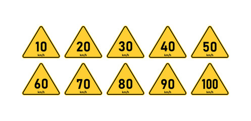 Maximum Speed Limit Signs Vector Set, Traffic Safety Design.