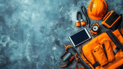 Disaster Preparedness Checklist Displayed on Tablet Device with Emergency Survival Gear Communication Tools and Safety Equipment for Crisis Response and Precautionary Measures