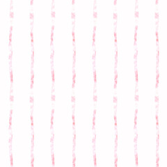 Hand drawn striped pink background. Vertical seamless pattern companion. Watercolor illustration. Curve tapes ornament for coquette girly design. Curly paint lines. Template for wallpaper, textile.