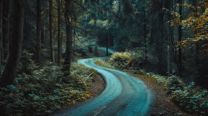 Fototapeta premium Winding Road Through a Dense Forest Inviting Adventure and Exploration