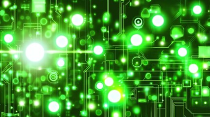 Obraz premium Green digital network glowing, data flow, tech background, website banner