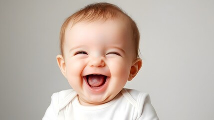 Extreme close up of a happy chubby cheeked baby s face filled with a soft warm glow and a delightful gleeful expression that radiates pure joy and innocence