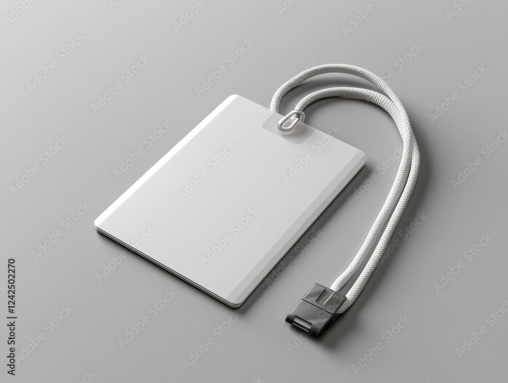 Poster blank identification card with lanyard mockup for name tag display on a plain gray background