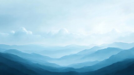 Naklejka premium Abstract Blue Mountain Range with Hazy Clouds in a Soft Light Sky