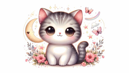 Fototapeta premium illustration of cute cat on white background