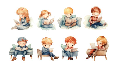 Watercolor children book element, concept for print, cover book, stories, transparent background