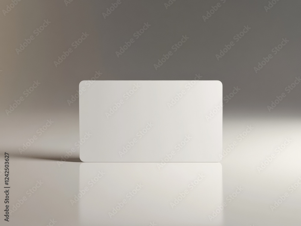 Poster blank white card mockup on a reflective surface ready for custom text or design placement