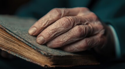 Old Hand Holding Antique Book with Detailed Pages and Texture