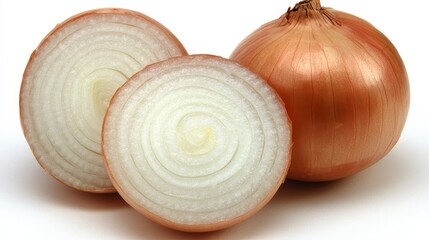 Close-up shot of whole and sliced onions. Perfect for recipes, cooking blogs, or food websites.