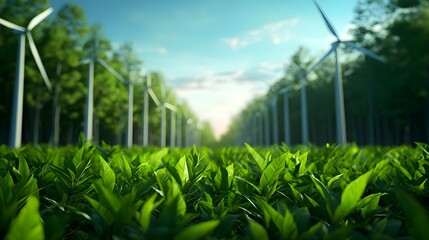 Obraz premium Green Energy Wind Farm Amidst Lush Greenery