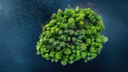 Aerial View of a Scenic Forested Island Shaped Like a Footprint