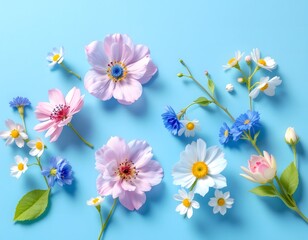 Naklejka premium Floral Delight: A Serene Arrangement of Pastel Blossoms