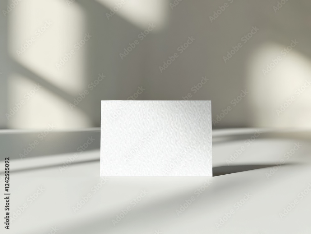 Poster clean minimalist business card mockup on white surface with natural light and soft shadows display