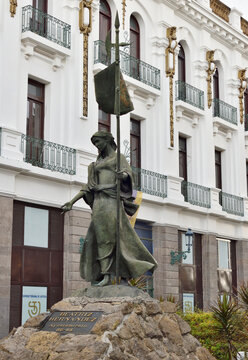 Guadalajara, Mexico August 17 2024: A diagonal view of the Beatriz Hernandez Monument in Guadalajara, Mexico, highlighting its artistic and cultural importance
