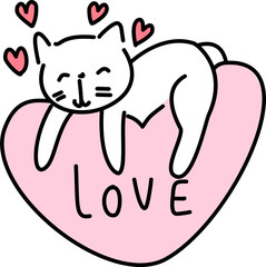 Cat with heart cartoon valentines 