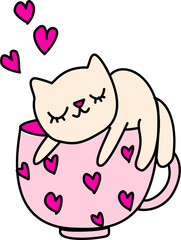 Cat on coffee cup cartoon valentines