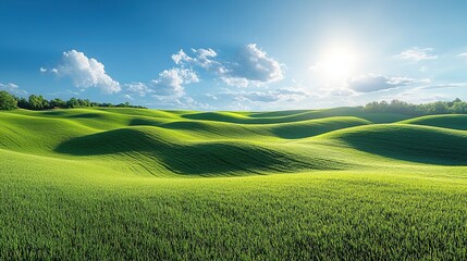 Fototapeta premium Rolling green hills under sunny sky