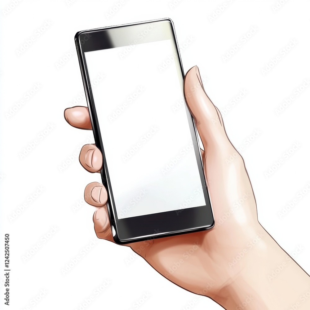 Aufkleber hand holding electronic device with blank screen for customization and content integration design