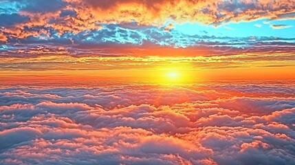 Captivating sunset overhead, casting shadows on the clouds.