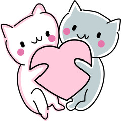 Two cat with heart cartoon valentines 