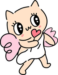 Cat Cupid angel whimsical cartoon