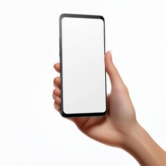 Hand Presenting Smartphone Device with Blank Screen Mockup Displaying App Interface for Digital World