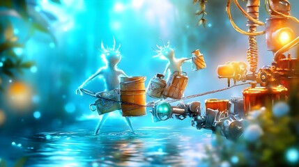 fantasy spirits delivering cargo by water - fantasy art